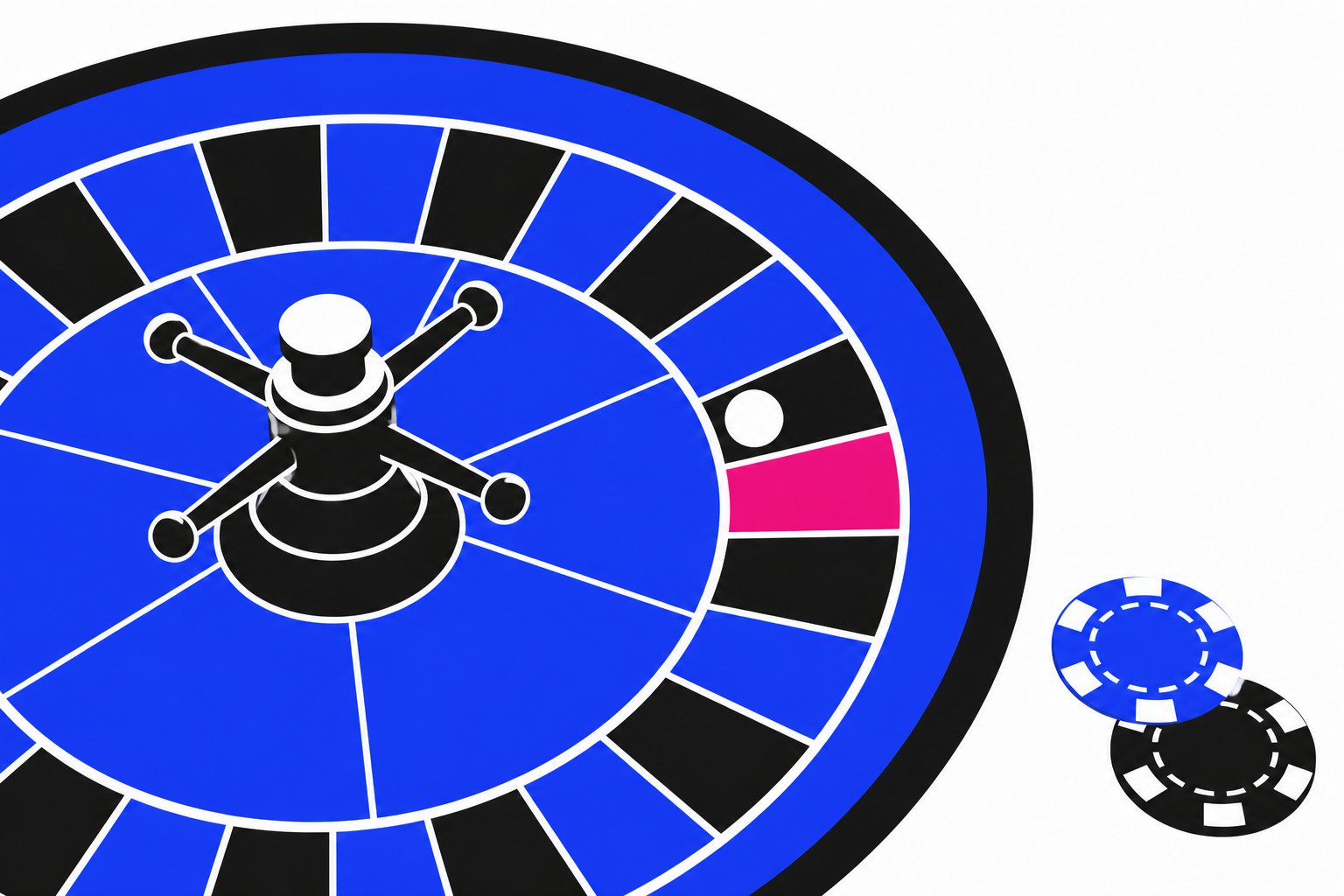 Flat illustration of a roulette wheel detail with casino chips